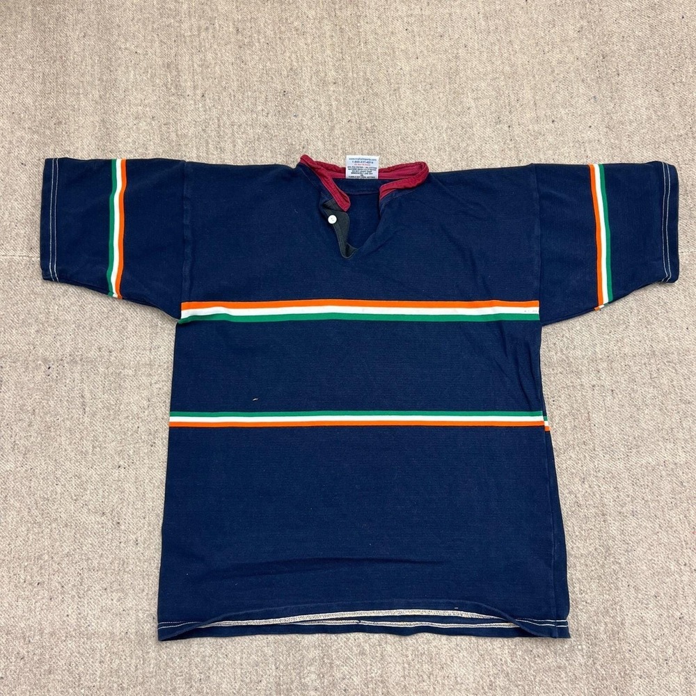 Vintage Halbro Rugby Shirt Mens Large Blue USA Striped Henley
